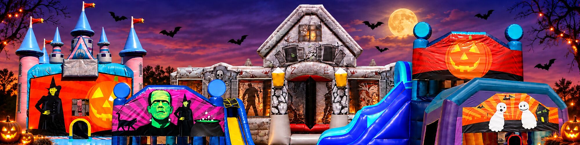 Halloween bounce houses and combos at night from LA Jump For Fun